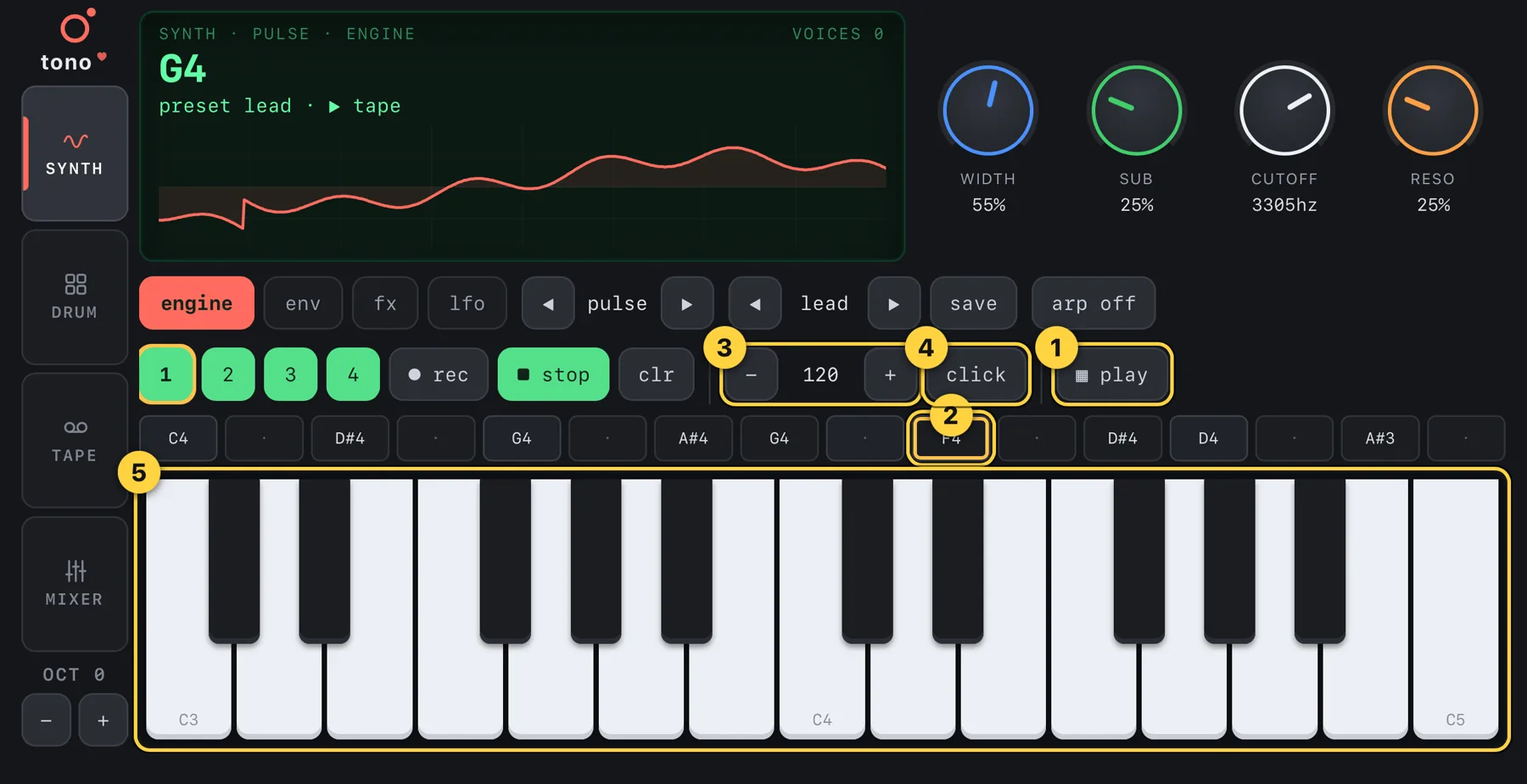 Sequencer row, tempo and metronome